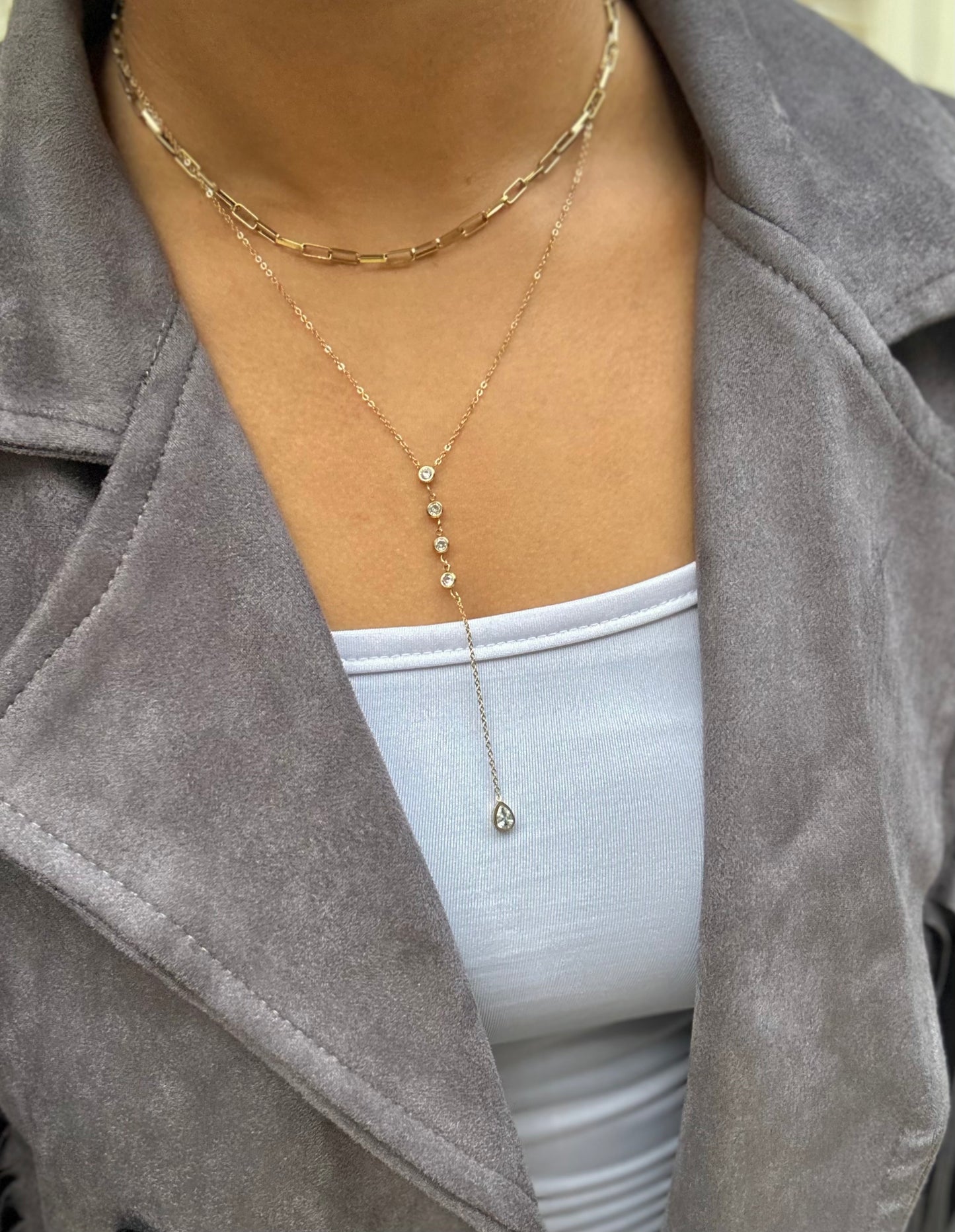 Two Layers Sparkle Drop Necklace