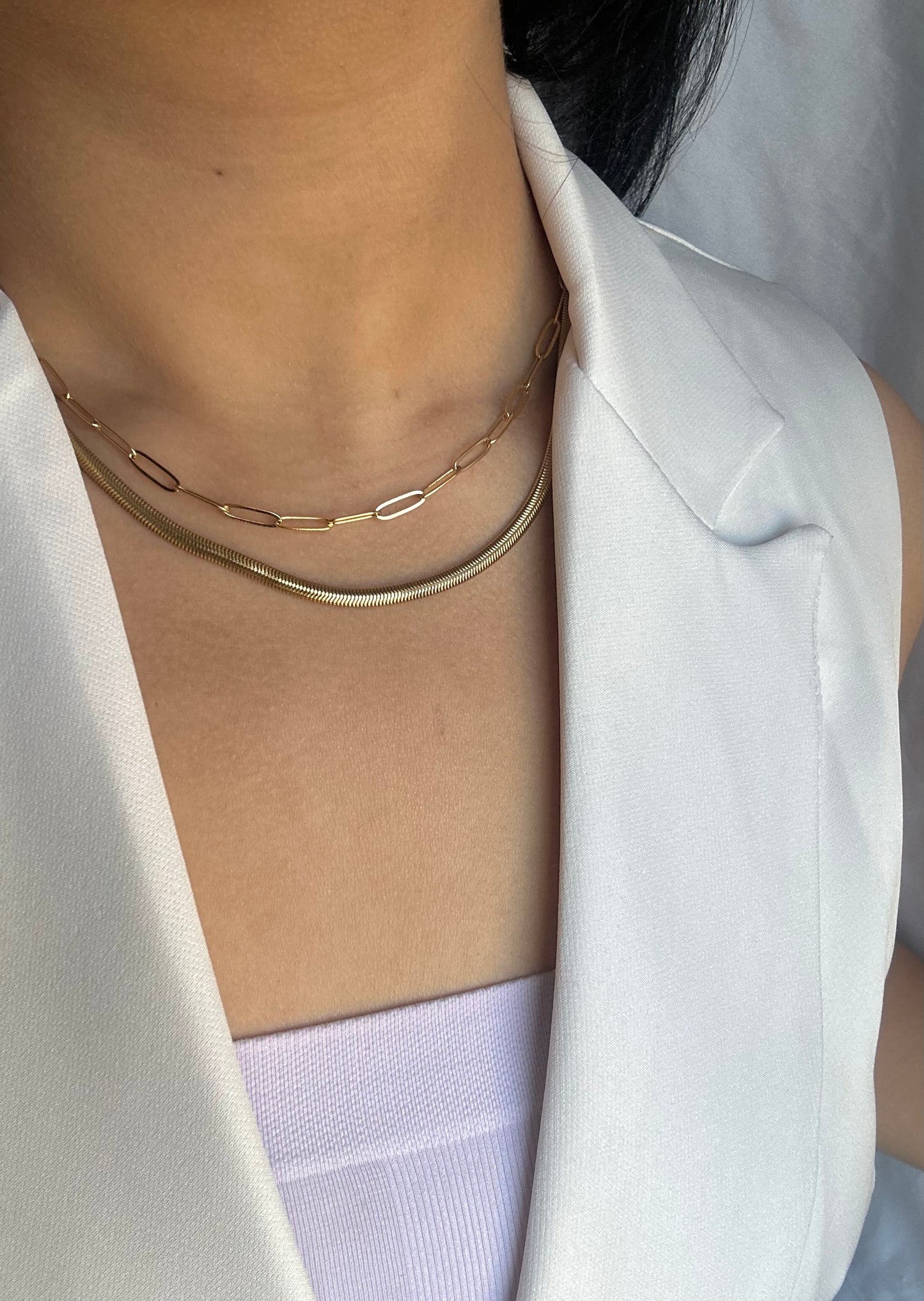 Snake Chain x PaperClip Necklace Set