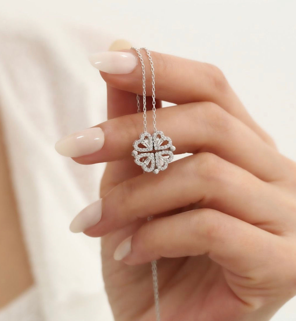 Silver Four Magnetic Heart Necklace