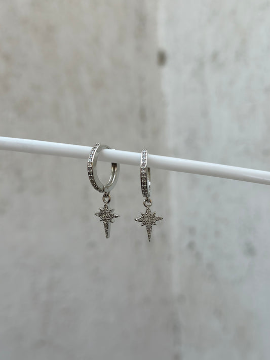 Starbrust Silver Drop Hoop