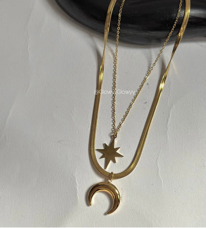 Two layers Star x Moon Necklace