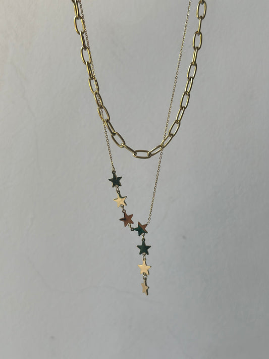 Two Layers Star Drop Necklace