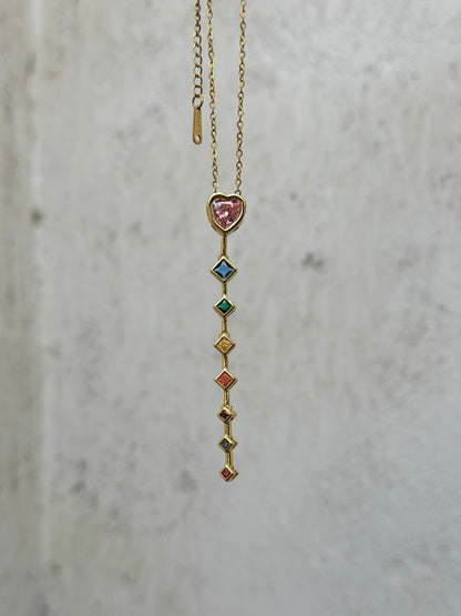 Pink Heart Drop Necklace