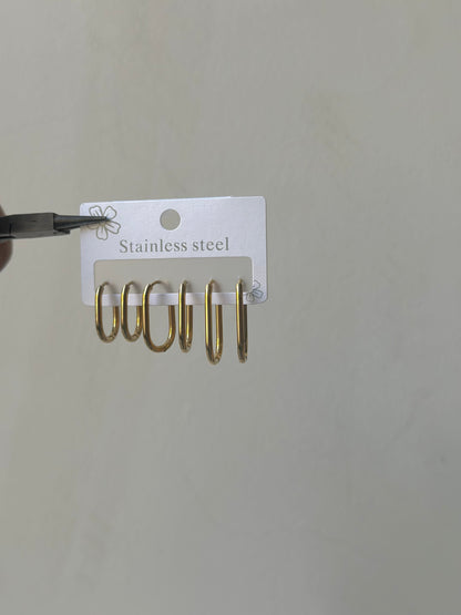 Gold Oval Loop Earrings Set