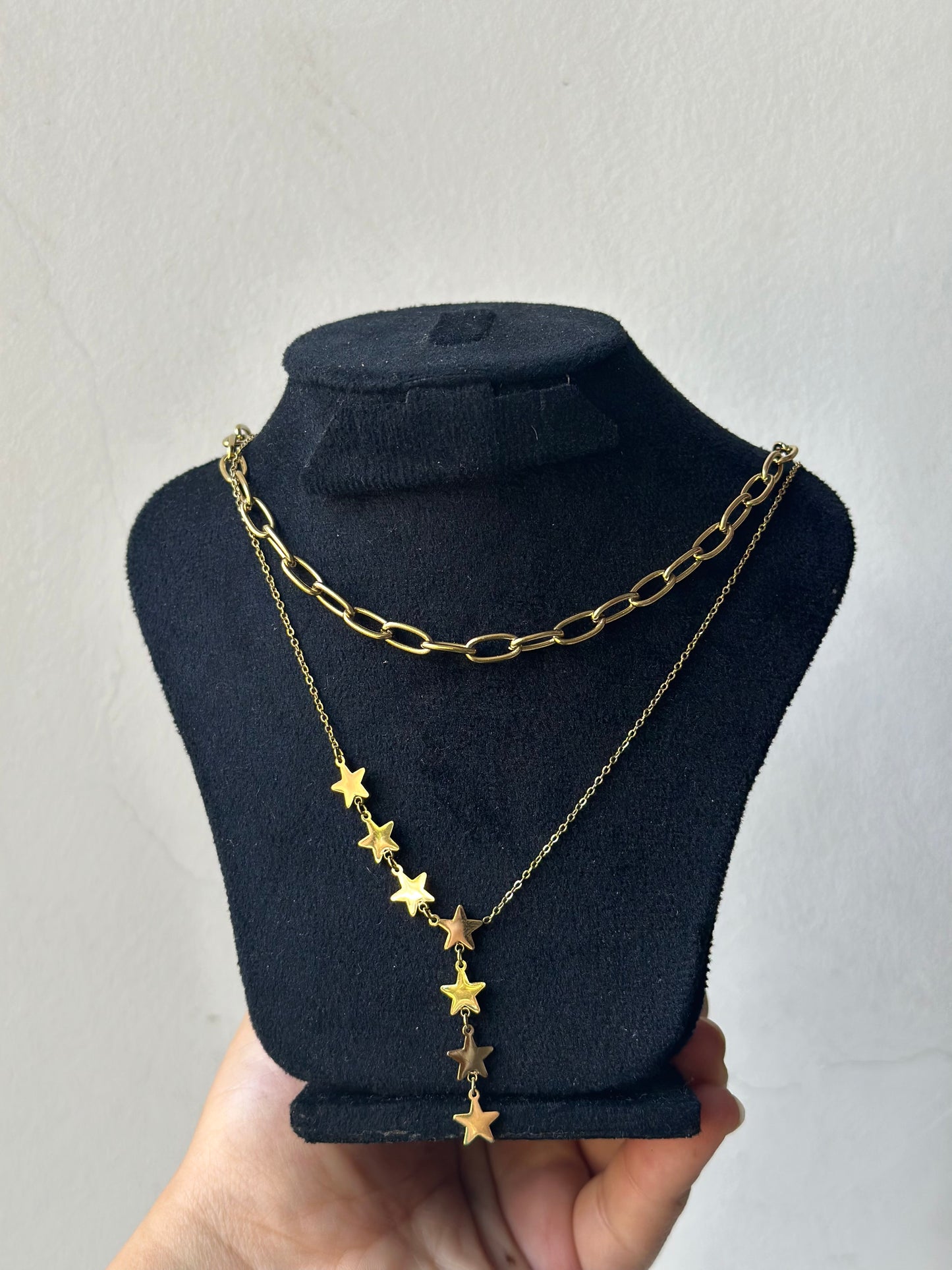 Two Layers Star Drop Necklace