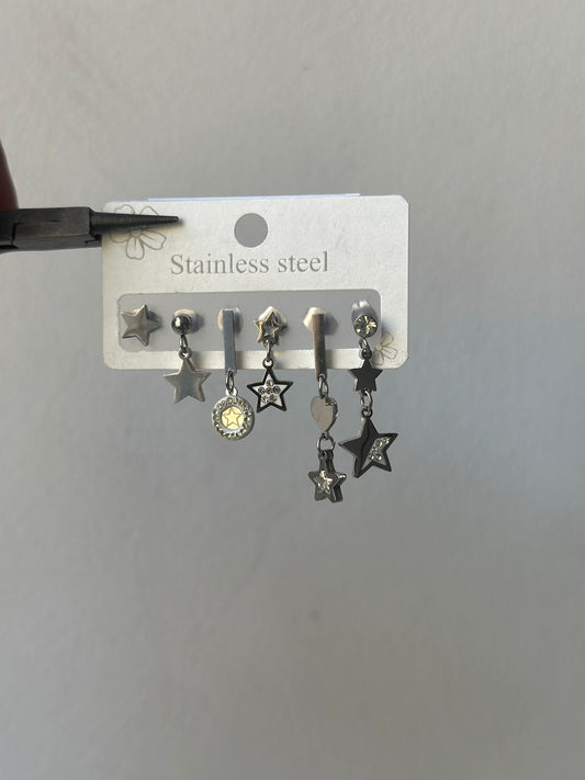 Star Silver Earrings Set