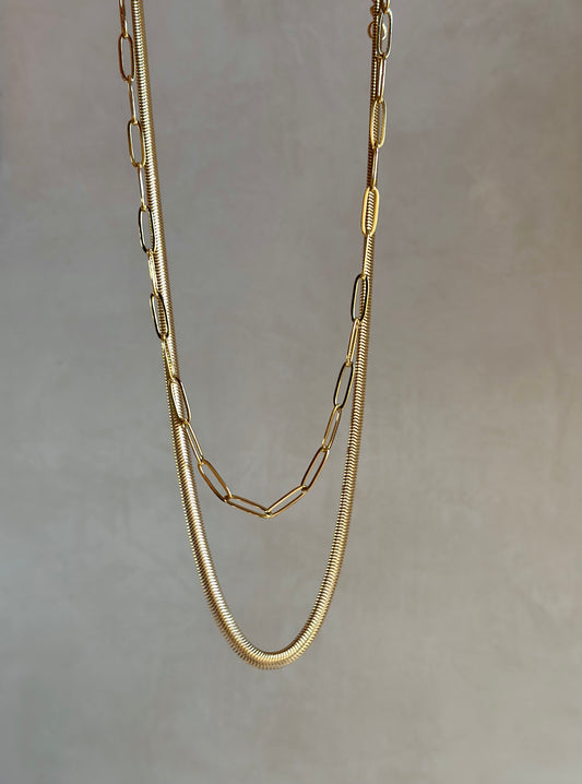 Snake Chain x PaperClip Necklace Set