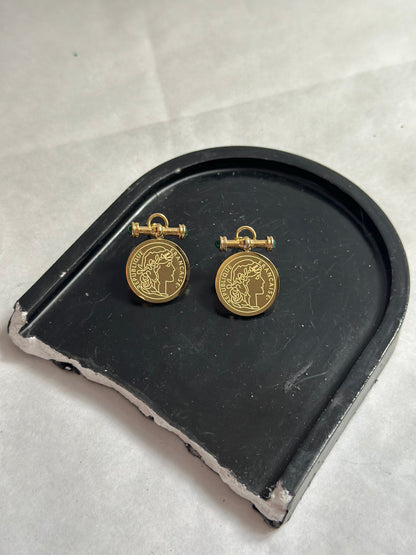 Emerlad coin earrings