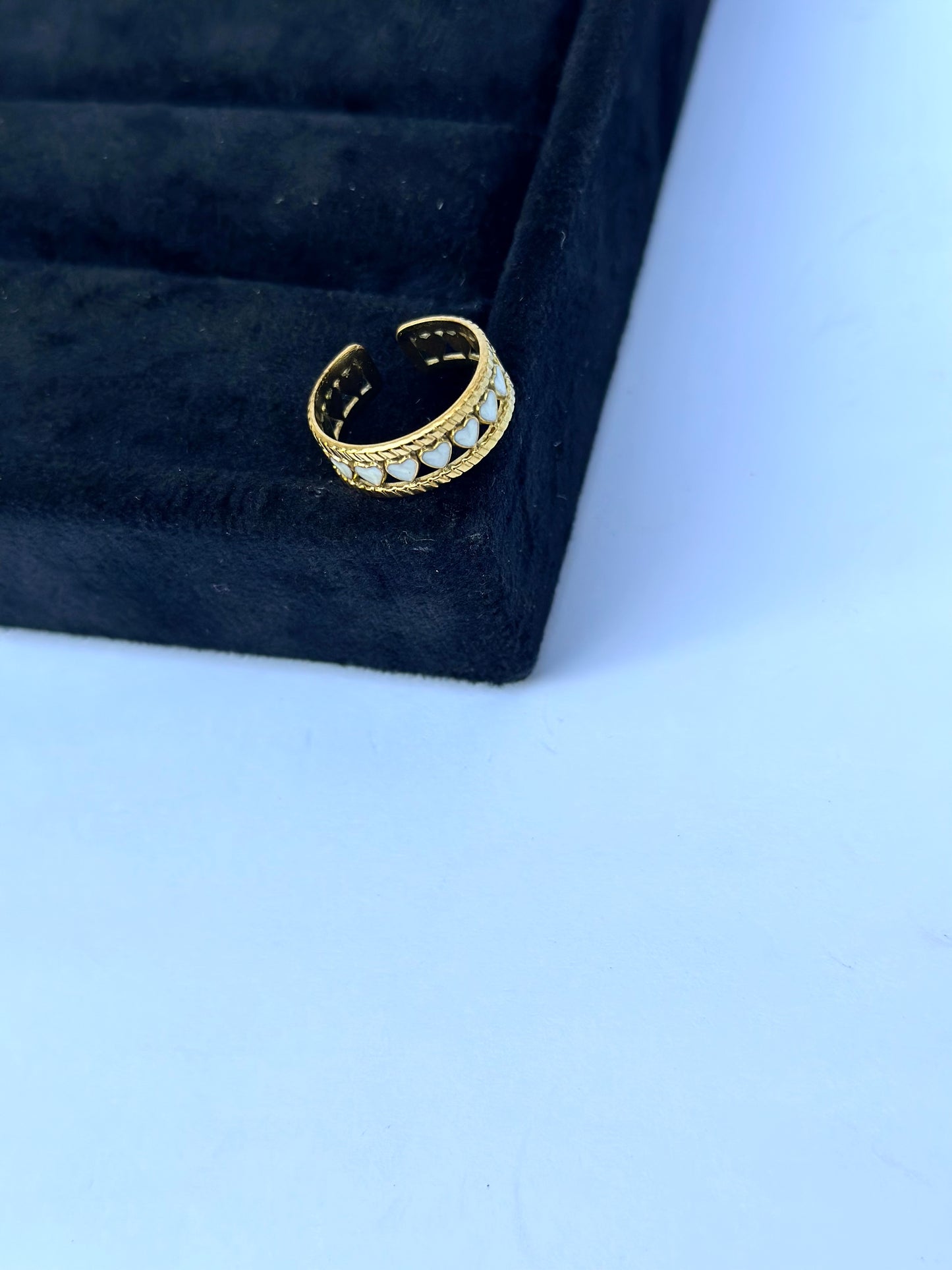 White tiny Hearts Ring