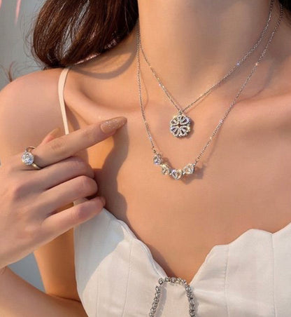 Silver Four Magnetic Heart Necklace