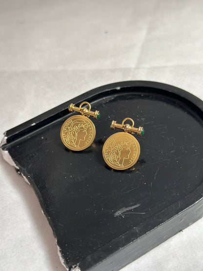 Emerlad coin earrings