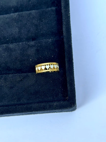 White tiny Hearts Ring