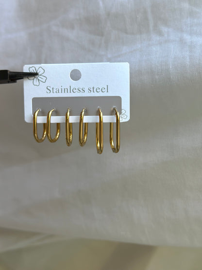 Gold Oval Loop Earrings Set