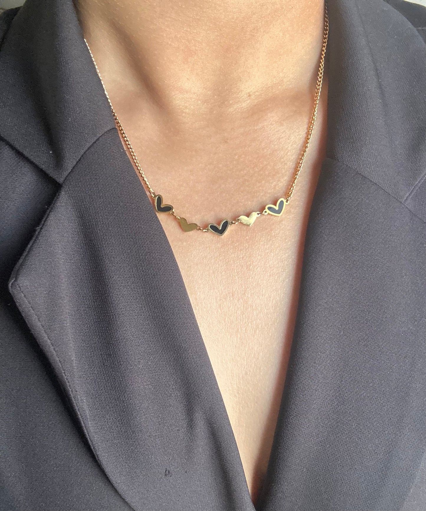 Tiny Black Hearts Necklace