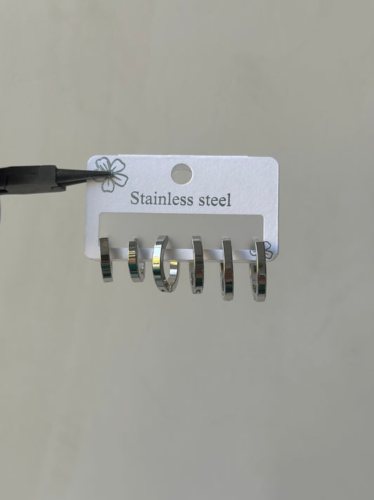 Thick Ring Silver Earrings Set