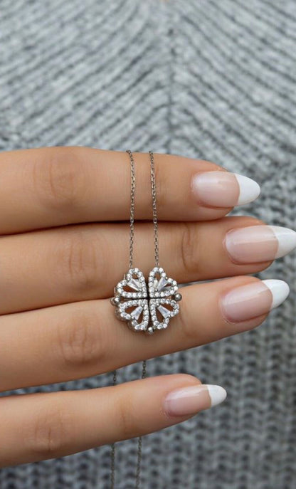 Silver Four Magnetic Heart Necklace